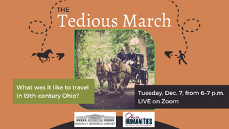 A photo of two men in old-fashioned clothes driving a carriage. Event details are written on the image.