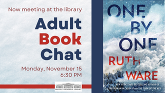 On the left is the location, title, and time and date of the program. On the right is the book cover for One by One.