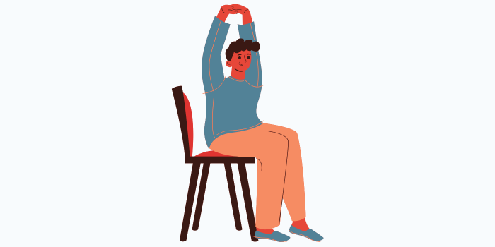 Illustration of a person sitting in chair, arms stretched in the air.