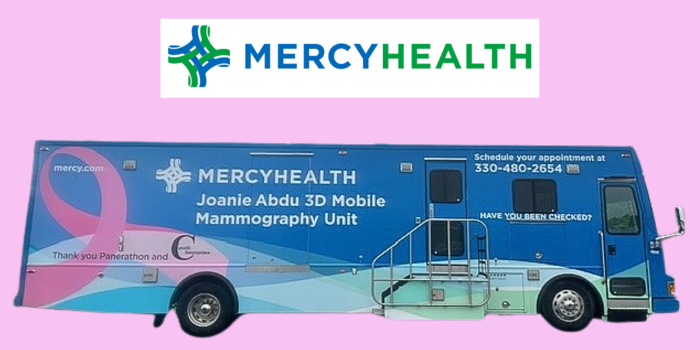 Exterior side view of the Mercy Health Mobile Mammography Van.