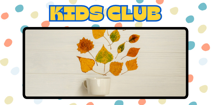 An array of fall leaves hovering above a tea cup.