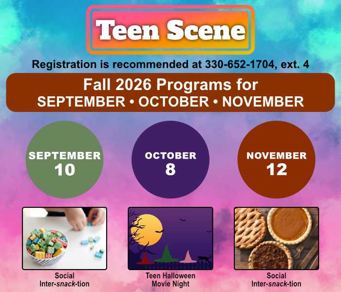 Teen Scene Fall 2026 Programs displayed with dates and icons for each program.