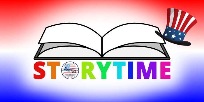 Storytime in large capital letters below the illusatration of an open book.