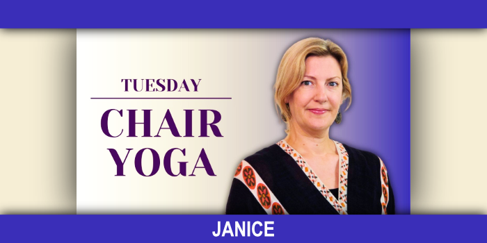 Tuesday Chair Yoga with headshot of Janice.