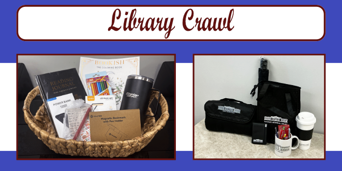 Library Crawl, two prize packages on display.