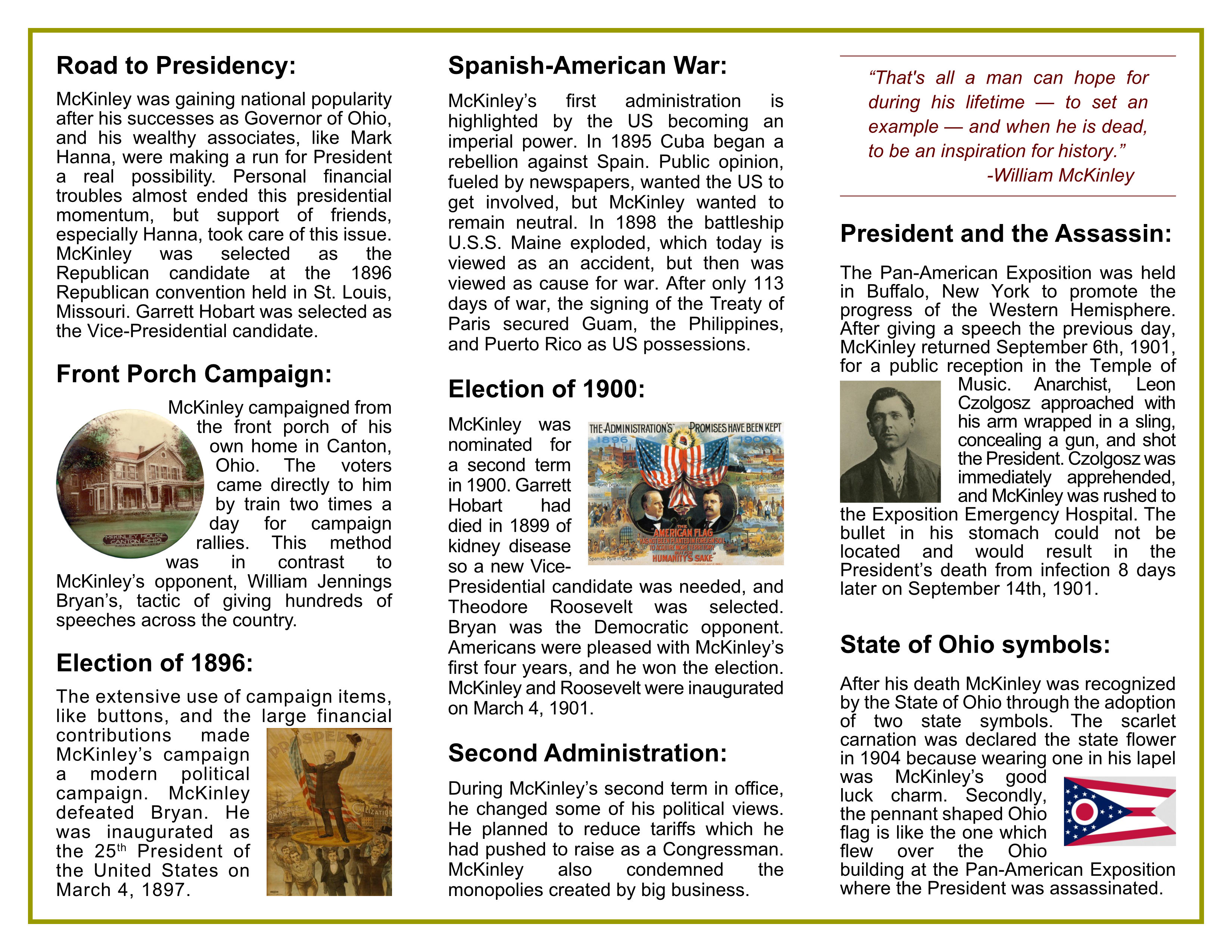 William McKinley Brochure Page 2