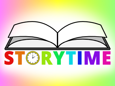 Storytime Logo of Open Book with Storytime Title