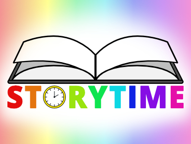 Storytime Logo of Open Book with Storytime Title