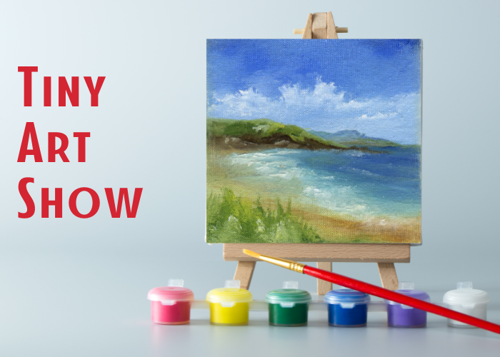 Tiny Art Show with mini painted easle, brush, and paints.