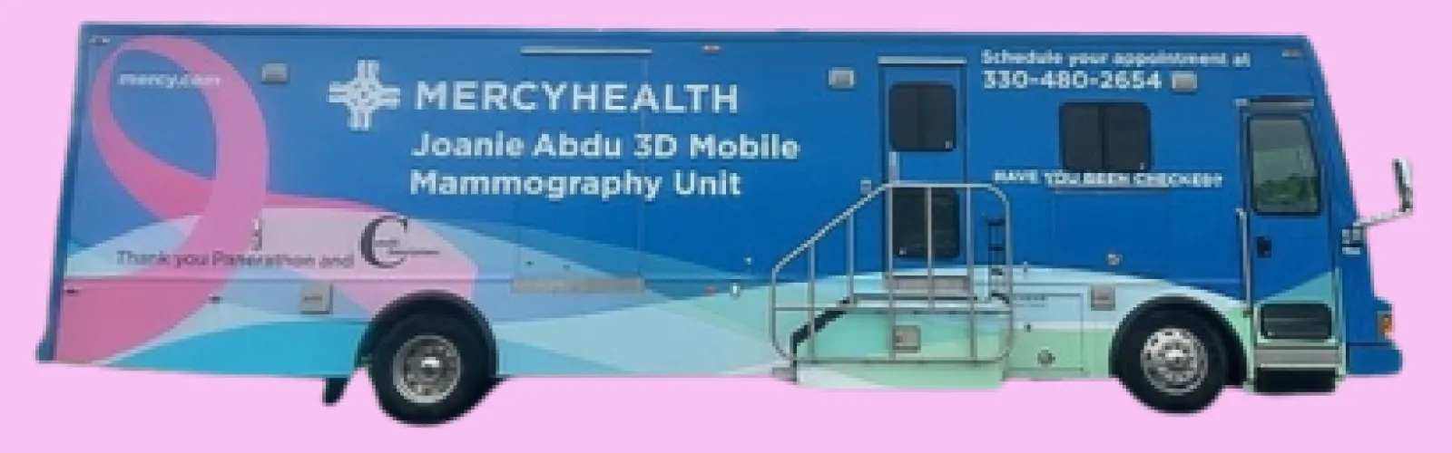Exterior side view of the Mercy Health Mobile Mammography Van.