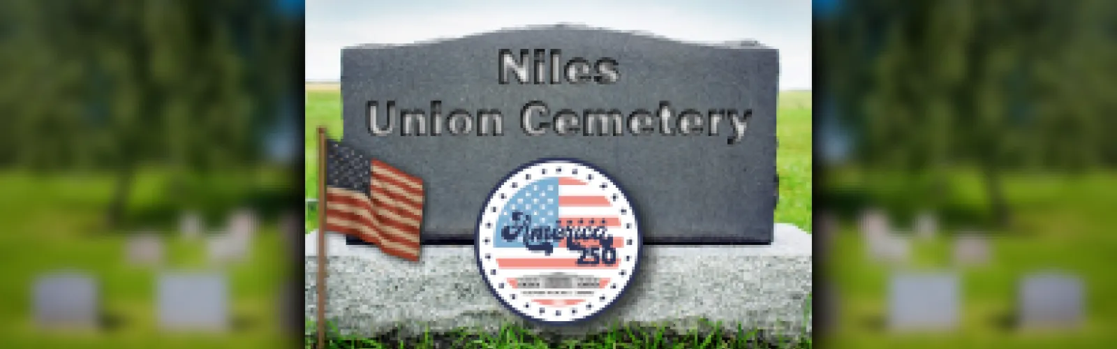 Tombstone with printed Niles Union Cemetery.