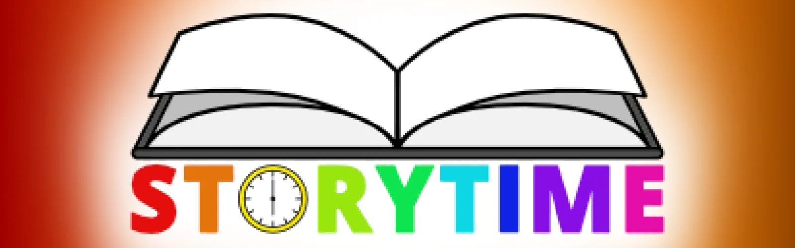 Storytime in large capital letters below the illusatration of an open book.